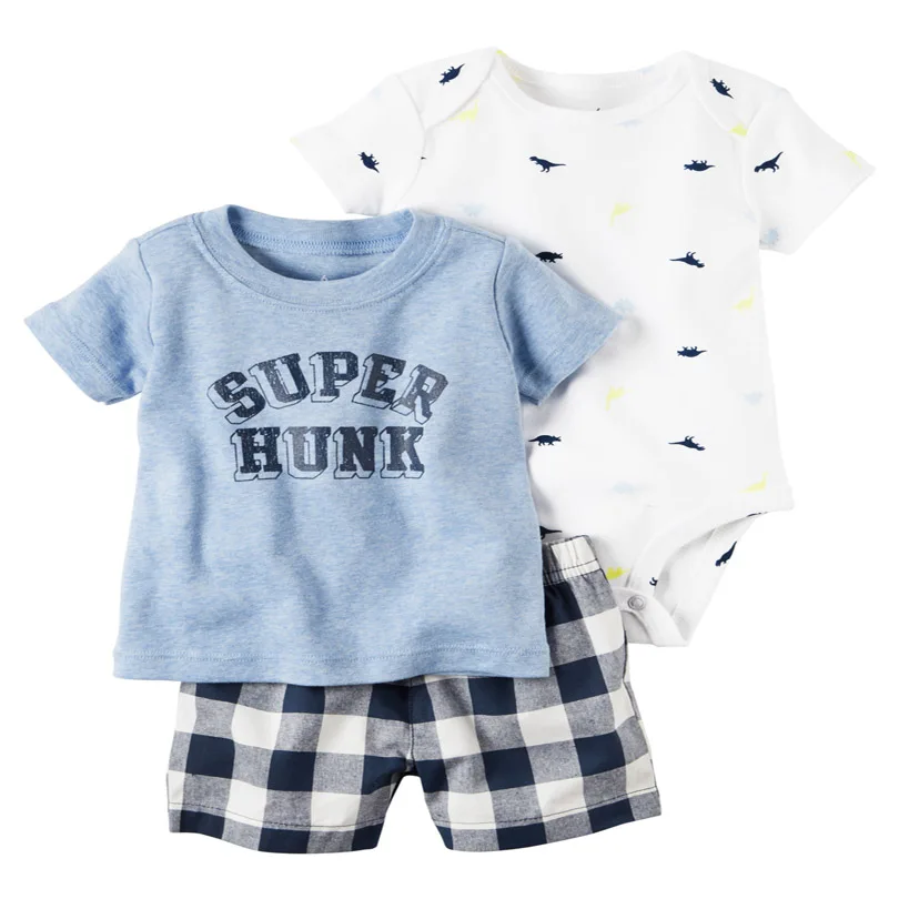 Summer style sweat suit short  boys girls rompers suit 3pcs Baby Clothes set, cotton children clothing drop shipping