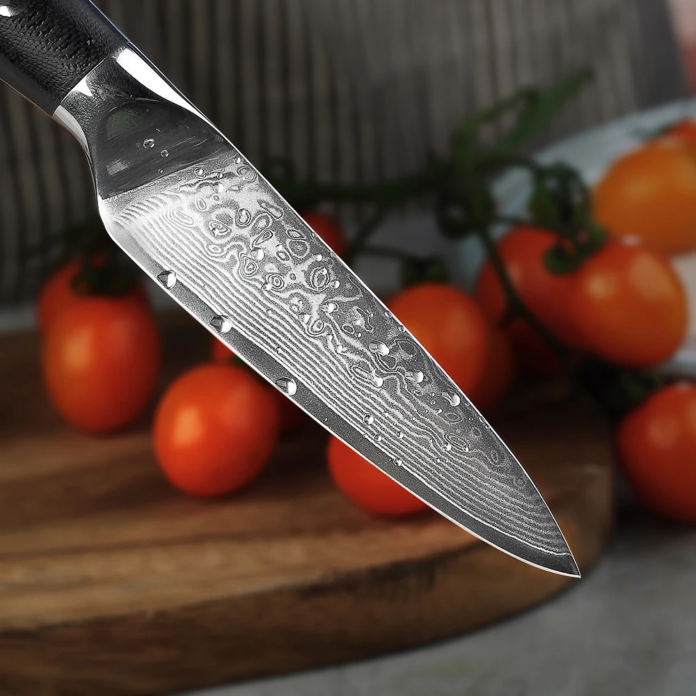 SUNNECKO 7 шт. Кухня Ножи набор шеф-повар хлеб Santoku нож для очистки овощей Ножи 73-Слои Дамаск VG10 Сталь Sharp Балде режущие инструменты