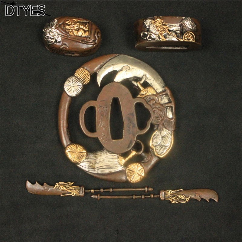 Beautiful Real Japanese Katana Sword Fittings Set Gold Plate Musashi