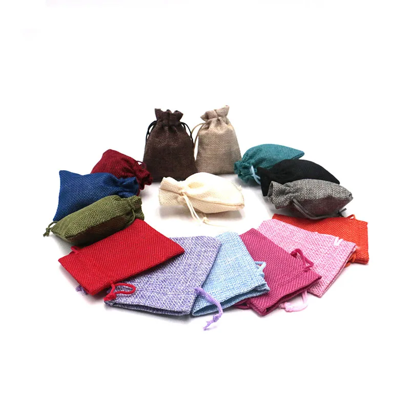 

2018 Fashional 10PCS Jute Bags Wholesale Small 7x9cm Mix Color Drawstring Imitation Jute Organizer Storage Pouches For Jewelry