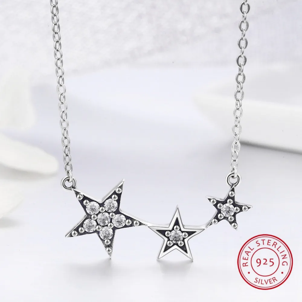 

100% Genuine 925 Sterling Silver Necklaces & Pendants For Women Fashion Lady Cubic Zirconia Jewelry Accessories Unique Star