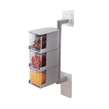 

Kitchen Wall-Mounted Seasoning Storage Box 360 Degree Rotating Organizer Condiment Containers Kitchen Tools 2-4 Grids