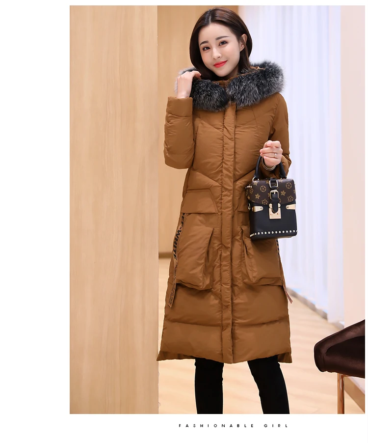 Jacket Womens Winter Long Cotton Padded Jacket Elegant Fur Collar Hooded Coats For Female 2018 New Plus Size Loose Overcoats LZ960 (13)