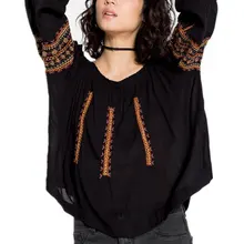 Brand new women sexy casual embroidery blouse ladies off shoulder shirts black long sleeve solid ethnic pullovers boho tops 2017