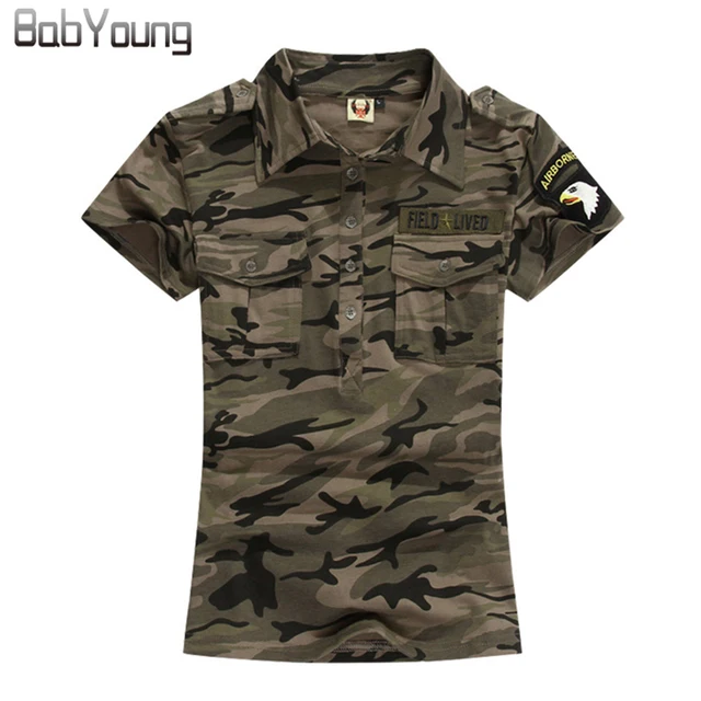 BabYoung 2018 Summer Casual Polo Women Tops Camouflage Army Green Cotton Shirts Polo Femme Polos Mujer Short Sleeve Shirt Black 1