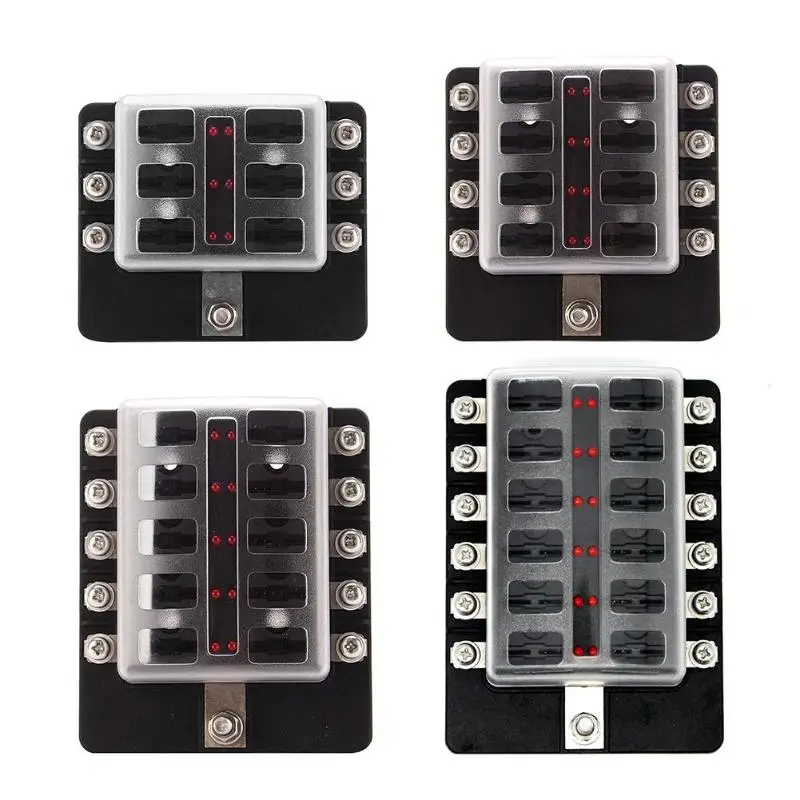 

6/8/10/12 Ways Blade Fuse Box Holder with LED Warning Indicator Light Kit for Car Boat Marine RV Truck Boat Car Fuse Blocks