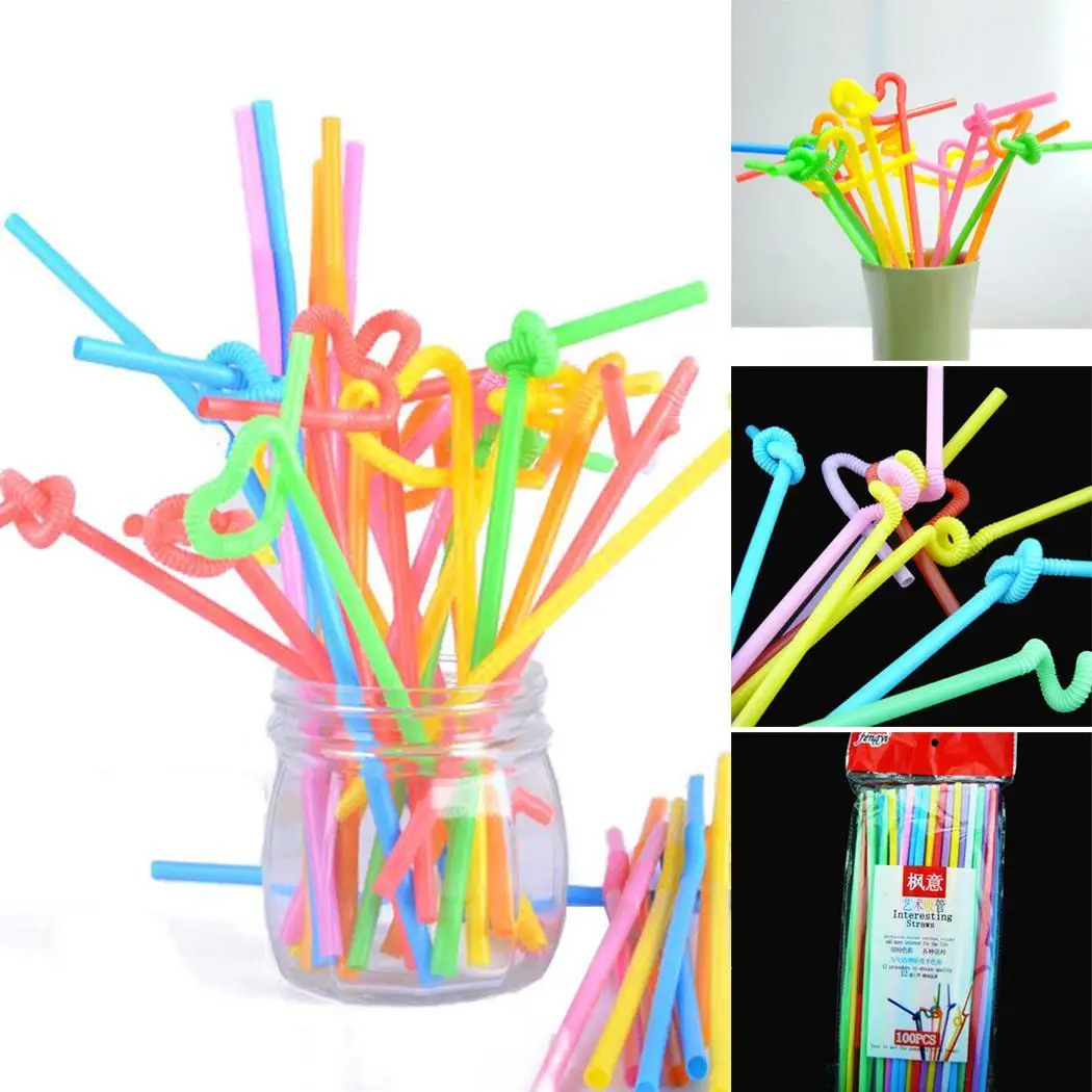 

100PCS Durable Heat Resistant Disposable Color Juice Soy Milk Drink Straw Random Color 33cm/13 inch