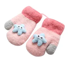 Милые теплые зимние перчатки на лямках для маленьких мальчиков и девочек, теплые детские вязаные перчатки с рисунком для мальчиков,#445