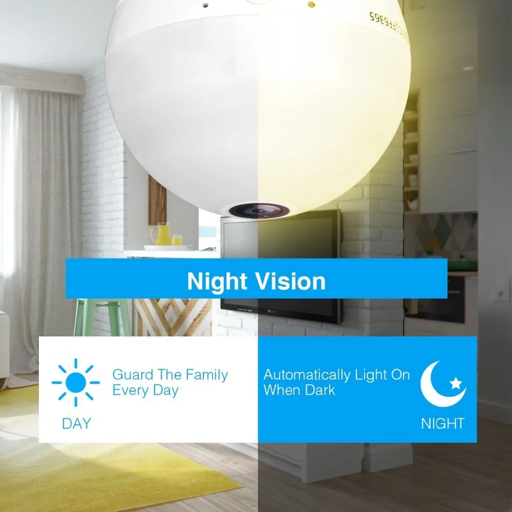 Kruiqi WiFi IP Camera 960P Home Security Camera Panoramic Bulb LED Light Fisheye With Two-way Audio Motion Detection IP Camera Kruiqi WiFi IP Camera 960P Home Security Camera Panoramic Bulb LED Light Fisheye With Two-way Audio Motion Detection IP Camera