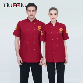 

M-4XL Wholesale Chinese Restaurant Chef Short-sleeve Double Breasted Uniform Kitchen Work Jacket Catering Cook Bakery Uniform