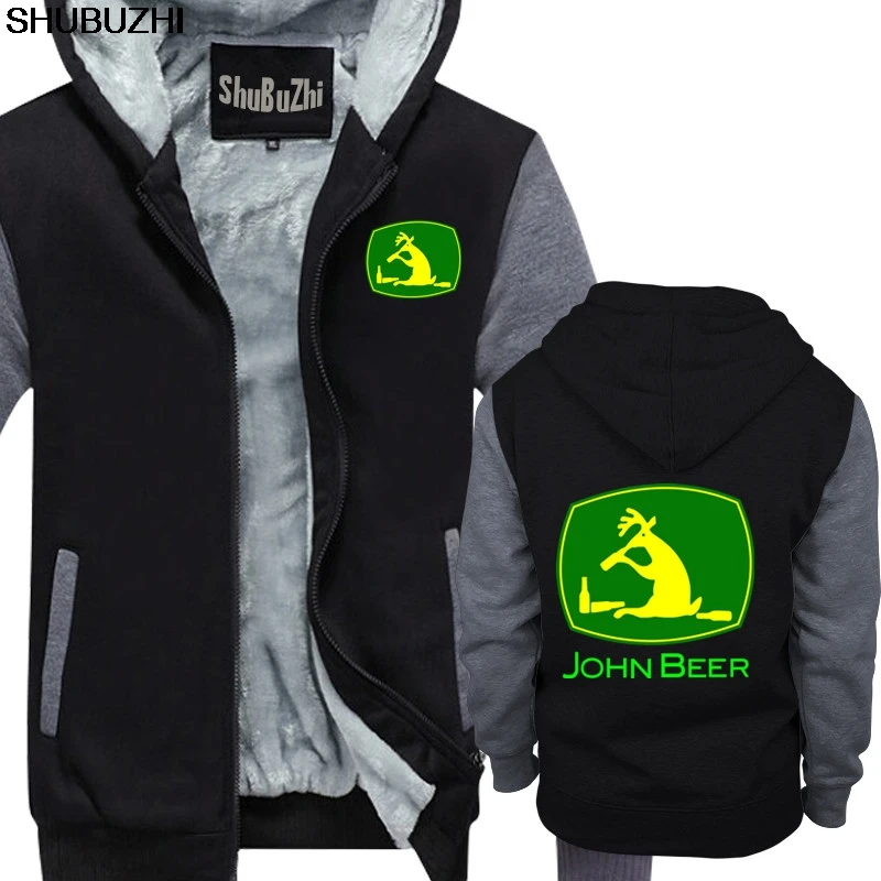 

Hip-Hop Splicing Tops ShirtJohn Beer John Deer Funny Logo hoodie winter warm jacket male coat Regular shubuzhi hoody sbz1188