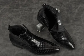 

New men's high-top Bullock shoes low heel breathable Genuine leather single boots pointde toe zip Ankle boots