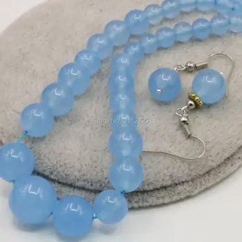 

6-14mm Accessory Crafts Necklace Chain Women Jewelry Party Wedding Gifarring Sets Blue Aventurine Round Beadt 18inch Lucky Stone