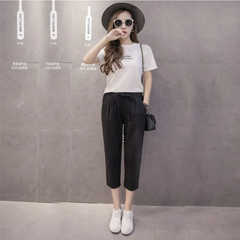 Plus Size 3XL 2019 Summer Loose Elastic Waist Cotton Linen Capris Pants Women Casual Calf-length Harem Pants Plus Size 3XL 2019 Summer Loose Elastic Waist Cotton Linen Capris Pants Women Casual Calf-length Harem Pants