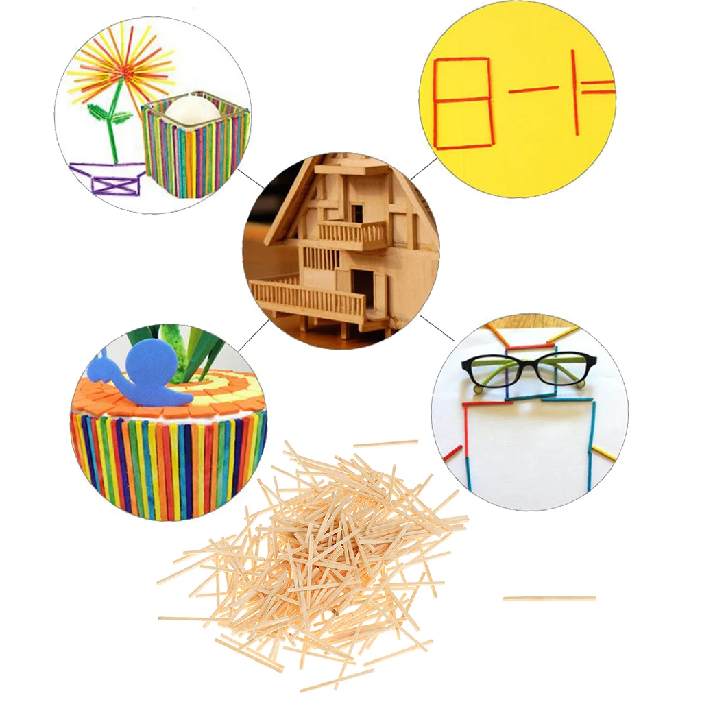 1000Pcs/Pack Kids Children Wooden Match Sticks Colorful Matchsticks for Game DIY Intelligence Craft Toys Novelty Toy