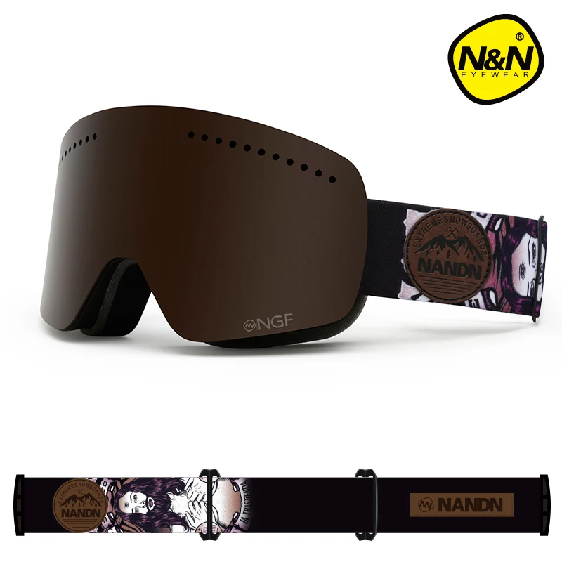 NANDN الثلوج تزلج نظارات مزدوجة طبقات UV400 مكافحة الضباب كبيرة قناع للتزلج نظارات التزلج الرجال النساء الثلوج على الجليد نظارات