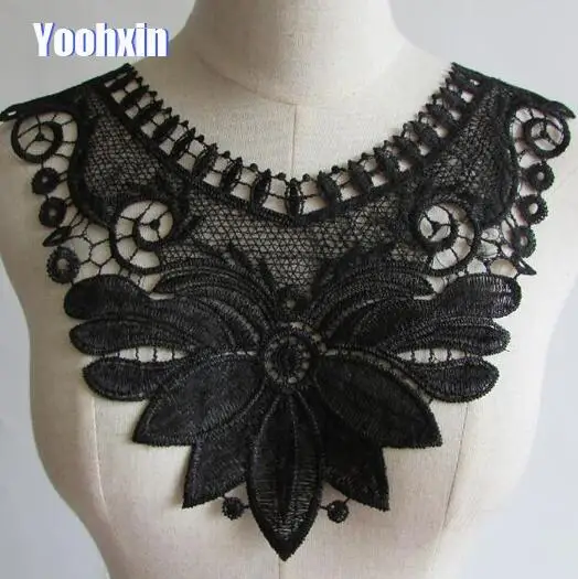 

Luxury Flower black Lace Collar 3D cotton Fabric Trim ribbon DIY Embroidery dubai Applique Sewing guipure wedding Neckline decor
