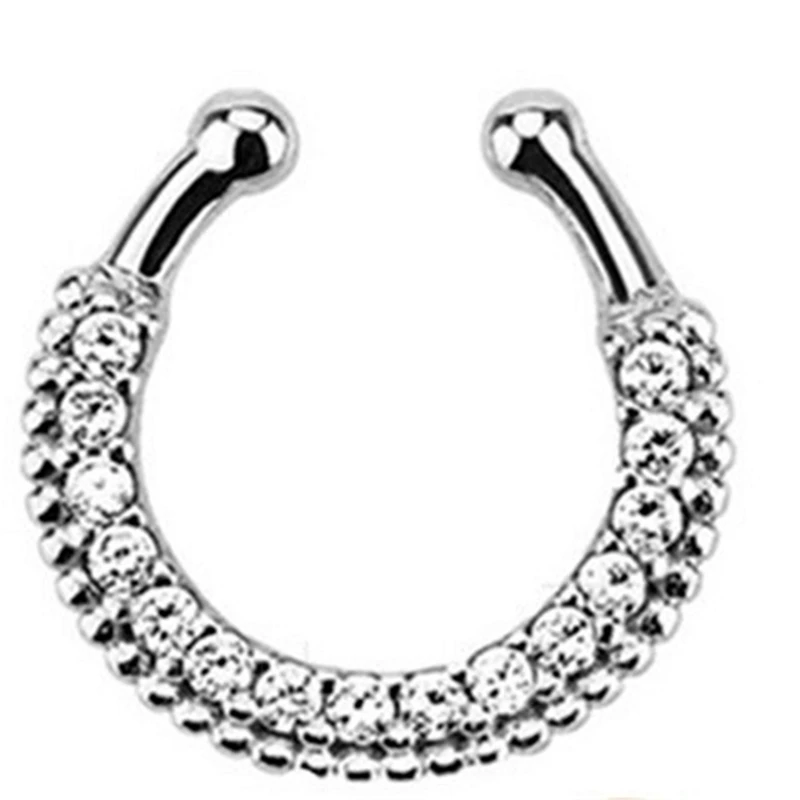 

Trendy Fake Septum Medical Titanium Nose Ring Studs Piercing Silver Crystal Indian Body Clip Hoop For Women Girls Jewelry Gift