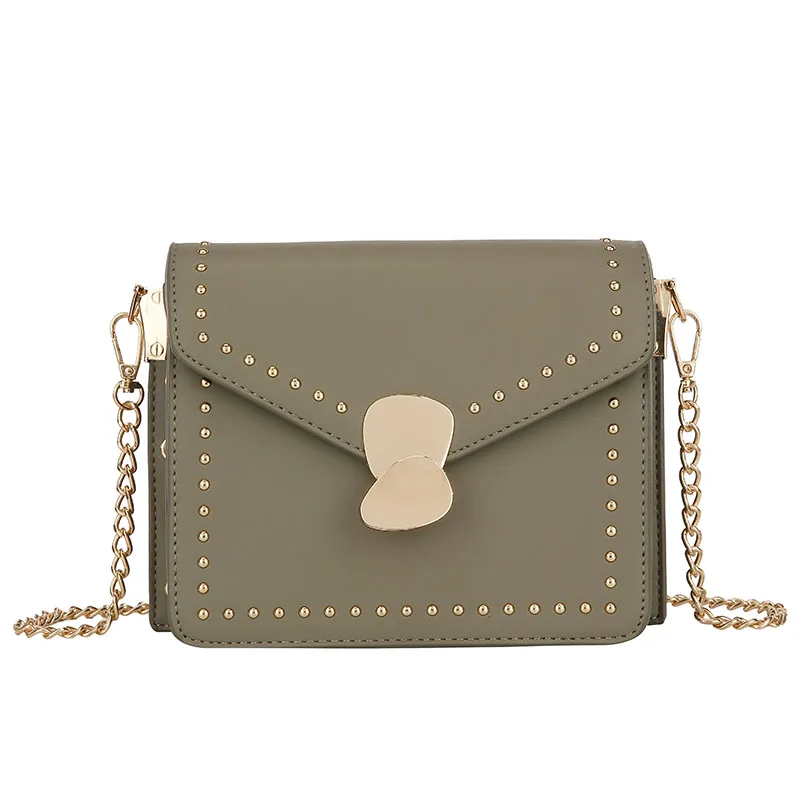 

World's Brand High Quality Rivet Small Square Bags Female New Fashion Personality Lock Shoulder Casual Wild Chain Messenger Bag