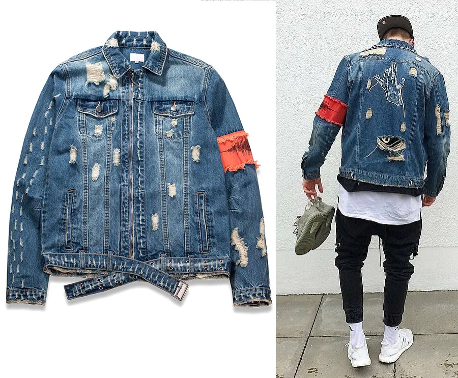 2018ss KANYE ранняя рваная куртка на молнии пальто мужские куртки в стиле хип хоп с