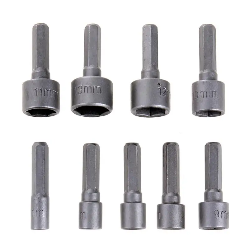 9pcs Nut Drivers 1/4 Inch Hex Shank CRV Screwdriver Socket Bit Power