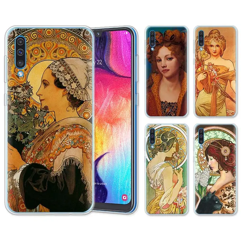 

art poster ALPHONSE MUCHA Silicone Cases for Samsung Galaxy A10 A30 A40 A50 A70 A6 A7 A8+ A9 M30 M50 TPU Soft Phone Cases