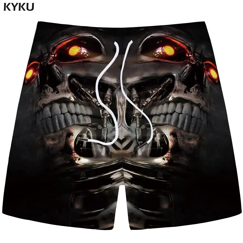 

KYKU Skull Shorts Men Black Metal Casual Shorts Cargo Mechanical 3d Printed Fitness Beach Hip Hop Mens Short Pants Summer 2018