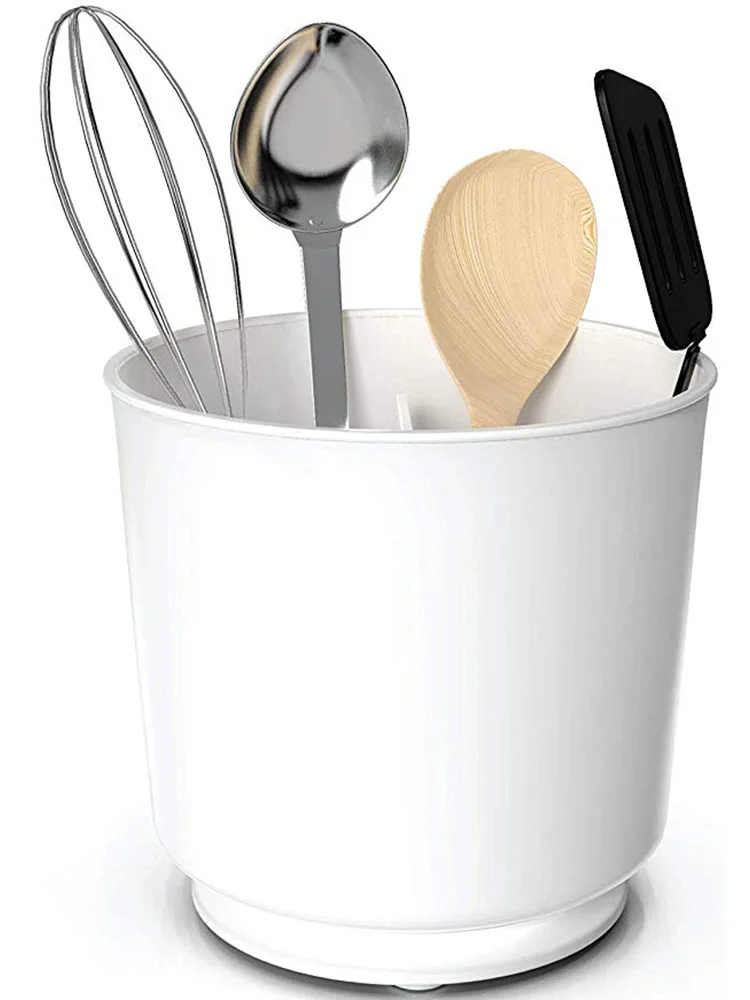 

Extra Large and Sturdy Rotating Utensil Holder Caddy with No-Tip Weighted Base, Removable Divider, And Gripped Insert | Rust Pro