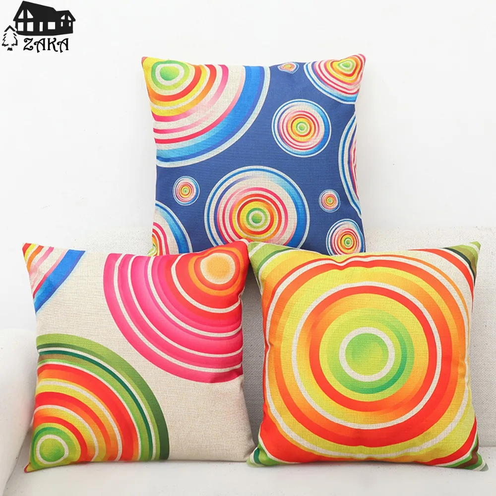 New arrival ZAKA High grade Multicolor cotton linen Circle swirl thicken home sofa cushion cover
