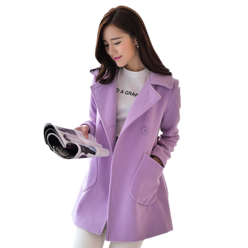 New Thin Wool Blend Coat Women Long Sleeve Turn-down Collar Outwear Jacket Casual Autumn Winter Elegant Overcoat Z5 MSK66