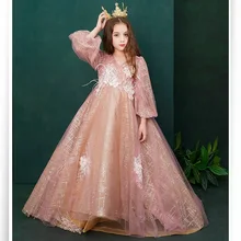 Нарядные платья для девочек на свадьбу; элегантное кружевное платье из тюля с аппликацией для первого причастия; вечерние платья для детей; торжественное платье принцессы с юбкой-пачкой