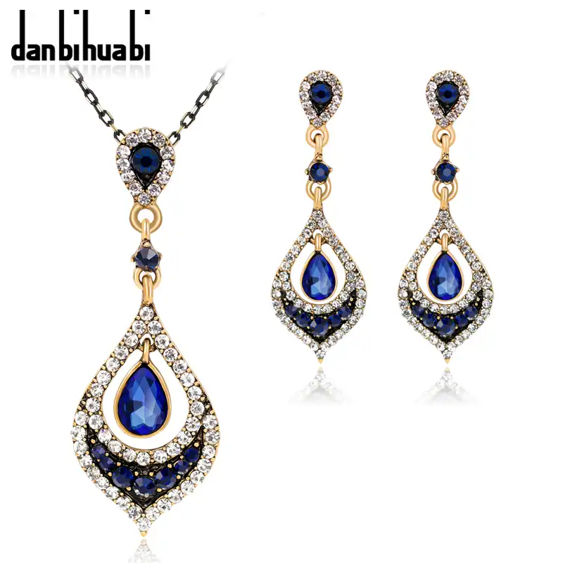 Danbihuabi Vintage Wedding Costume Jewelry Set Rhinestone Water Drop Necklace Earrings Turkish For Women C4 Danbihuabi Vintage Wedding Costume Jewelry Set Rhinestone Water Drop Necklace Earrings Turkish For Women C4