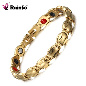 

Rainso Healthy Magnetic Therapy Bracelet for Women Stainless Steel Chain Link Charm Bangles Germanium Wristband Drop-Ship
