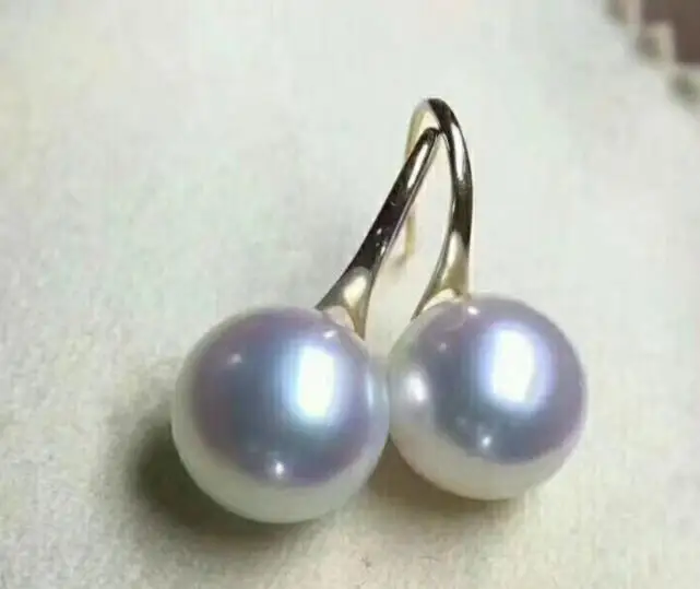 

free shipping Wholesale price ^^^ New 9-10mm round freshwater Natural pearl earring 925 r