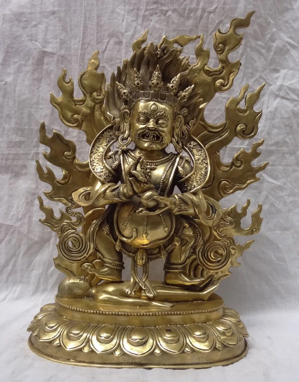 

004413 17" Tibet Buddhist Brass Joss Set China Mahakala Buddha Bead Statue Sculpture