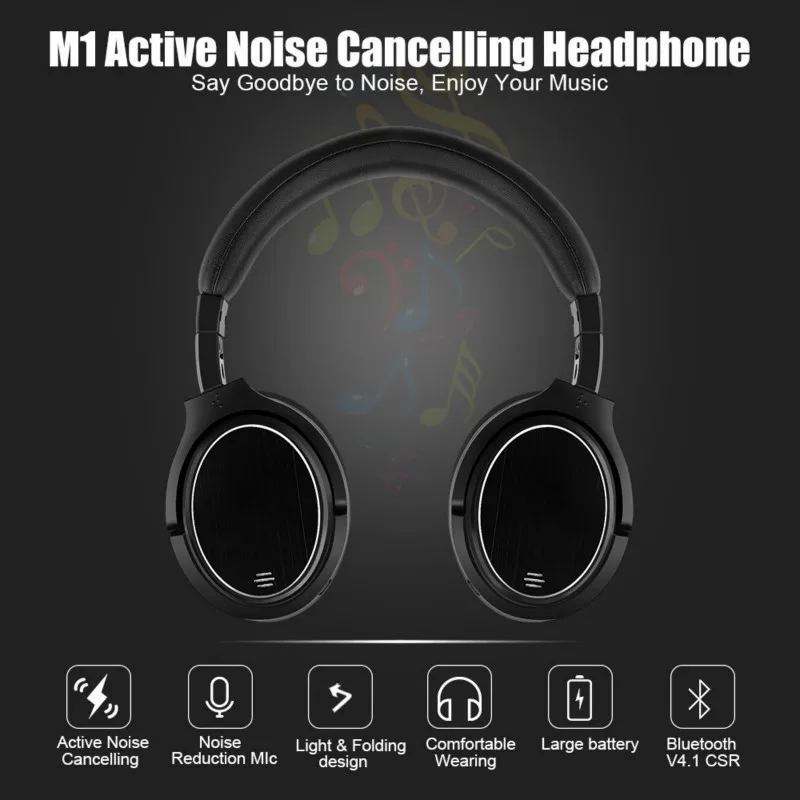 LCJCHDF M1 Active Noise Cancelling Headphones Wireless Headset Microphone Portable With For Phones And Music|Наушники и гарнитуры|