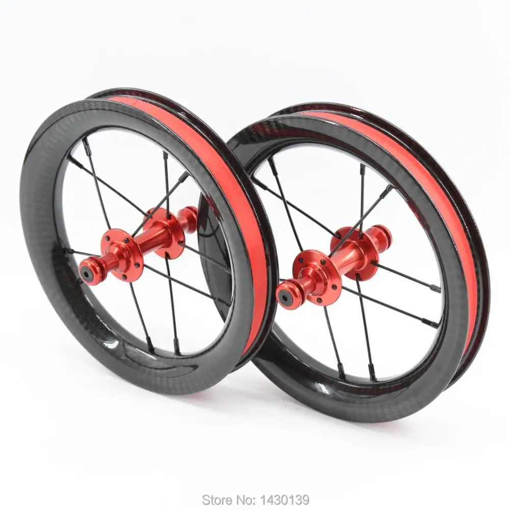 Best Newest 12" inch 25mm Slide car Push bike Scooter twill 3K full carbon fibre bicycle wheelset carbon clincher rims 12er Free ship 18