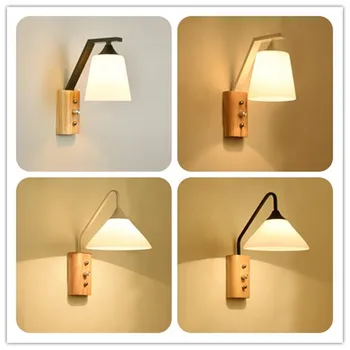

Bedroom bedside wall lamp living room balcony aisle Wooden wall sconce Modern creative Iron wall light Bathroom led mirror light