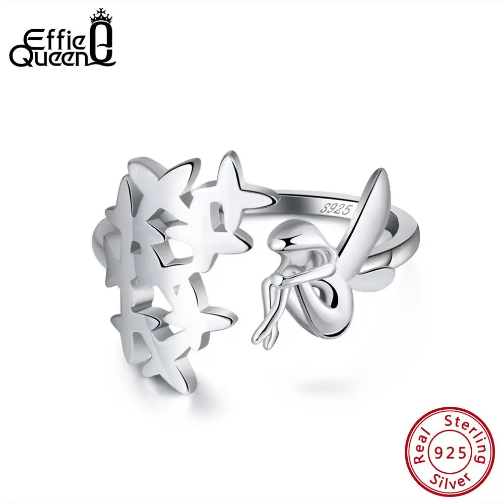 

Effie Queen 925 Sterling Silver Women Rings Fairy Angel Wings Elf Adjustable Big Finger Ring Female Silver Jewelry Anillos BR99