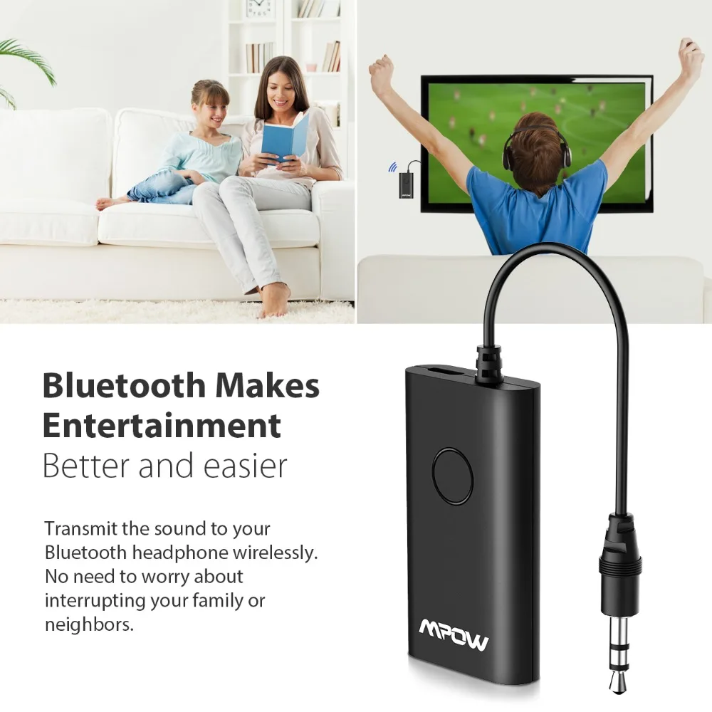 Mpow MBT17 беспроводной Bluetooth передатчик аудио музыкальный адаптер с 3,5 мм/Aux портом для DVD ПК ноутбук ТВ MP3 динамик наушники