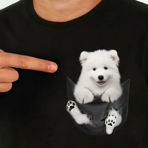 Милая футболка с карманом для собаки самоедская футболка для любителей собак черная Хлопковая мужская S-6XL Мужская Женская модная футболка унисекс