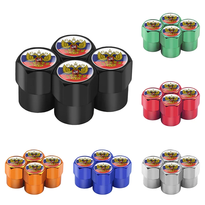 

4Pcs Car-Styling Car Wheel Tire Valve Stem Caps Case For Coat of Arms of Russia flag Russian Federation Eagle Emblem Accessories