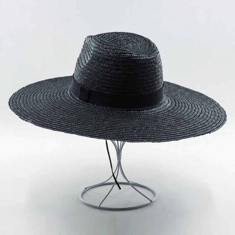 13cm Big Brim Straw Sun Hats for Women Men Beige Black Wide Brim Jazz Hats Sun Protection Beach Hat Derby Church Summer Fedoras