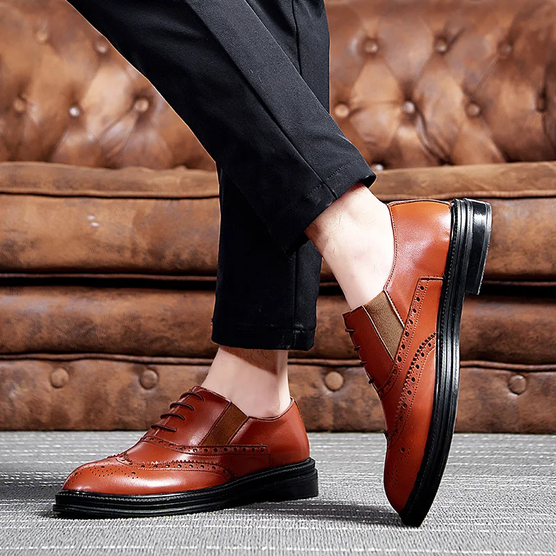 Мужские деловые модельные туфли на шнуровке; броги; офисные роскошные Брендовые вечерние туфли из натуральной кожи со шнуровкой; 4