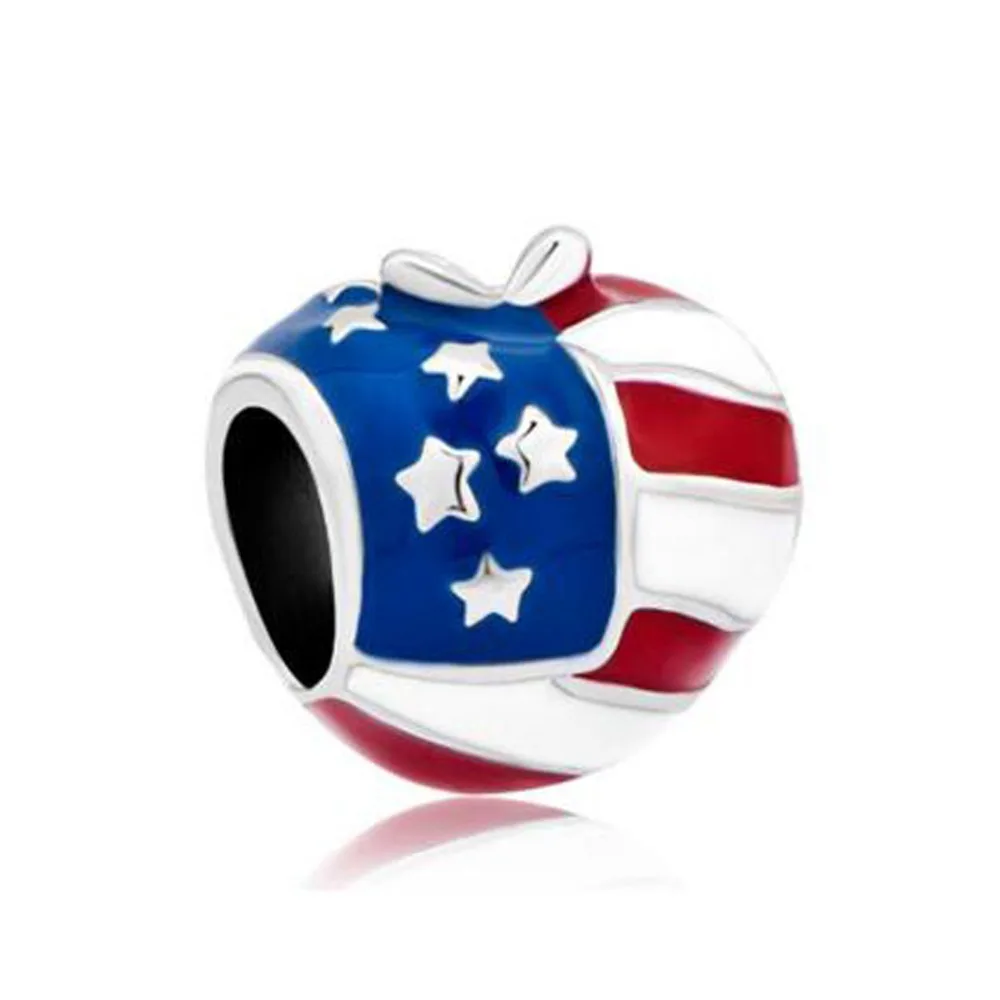 

Free shipping America Usa Flag Heart Love Charms For Bead fit Pandora bracelet