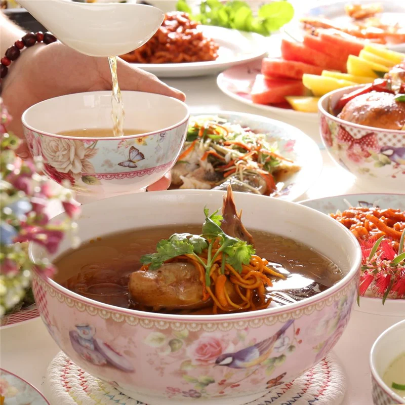 

Pastoral Bone China Rice Bowl Soup Noodle Bowl Lunch Box Porcelain Salad Tableware Food Container Ramen Ceramic Bowls