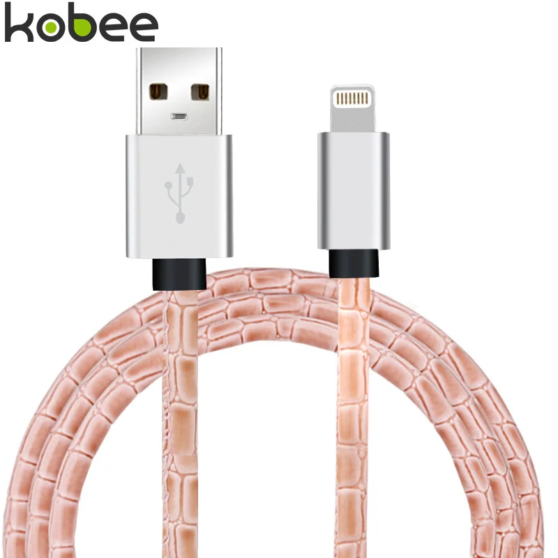  KOBEE For iPhone Charger USB Charger Cable For iPhone 5S SE 6 6S For iPad For Lightning Cable Mobile Phone Crocodile Leather 1M 