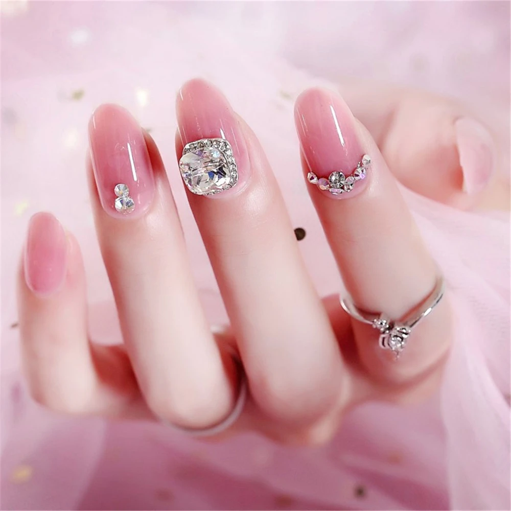 

24Pc Wedding Artificial Nail Tips with Glue Girls DIY Fashion Diamond False Nail Ladies Luxury Rhinestone Full Cover Fake Nails