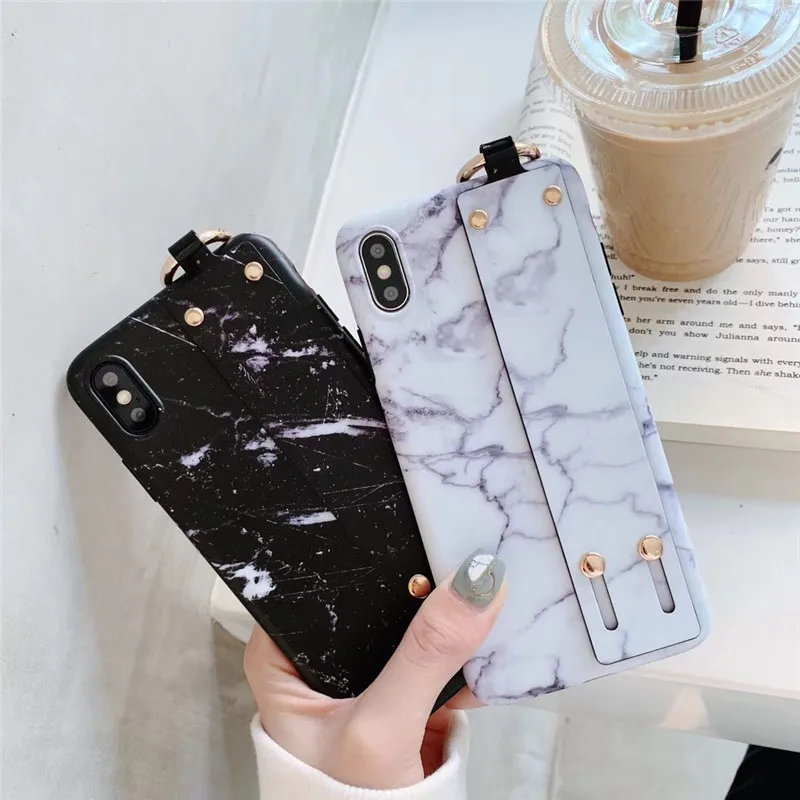 Retro Wrist Strap Phone Case for iPhone XS MAX Case for iPhone X XR 6 6S 7 8 Plus Case Luxury Matte Marble Patterned Back Cover 04