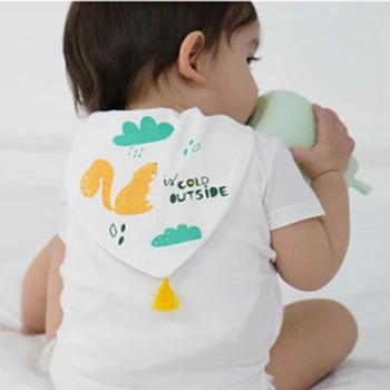 

1pc Baby Cartoon Color Cotton Gauze Sweat Towel Baby Life Supplies Soft And Comfortable Baby Print Bird Squirrel Snail